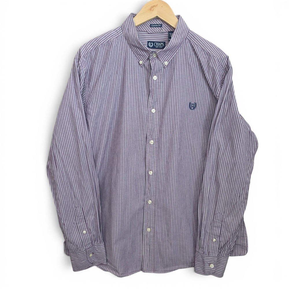 Chaps Shirt Mens XL Purple Striped Button Down Custom Fit Long Sleeve Casual
